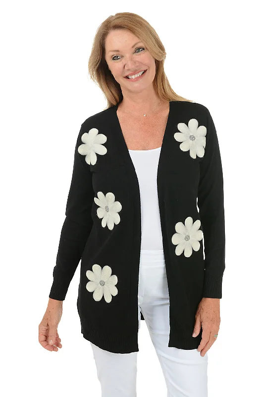 Black Felted Daisies Duster Cardigan