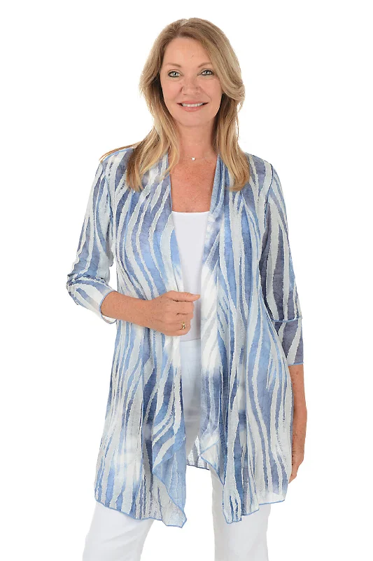 Denim Zebra Stripe Textured Cardigan